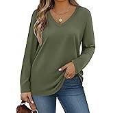 IN'VOLAND Womens Plus Size Long Sleeve Shirts V Neck Basic Tee Tops | Fall Outfits for Women,Loose Fit,Lightweight Basic Tee,Casual Blouses,Workout Tops,Business Work Outfits,Daily Wear
