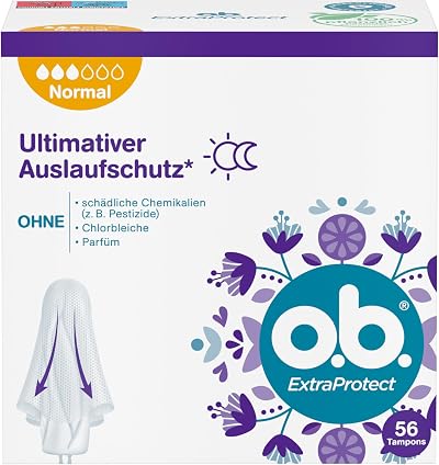 o.b. ExtraProtect Normal Tampons 56 Pack Dynamic Fit Wings Leakage Protection
