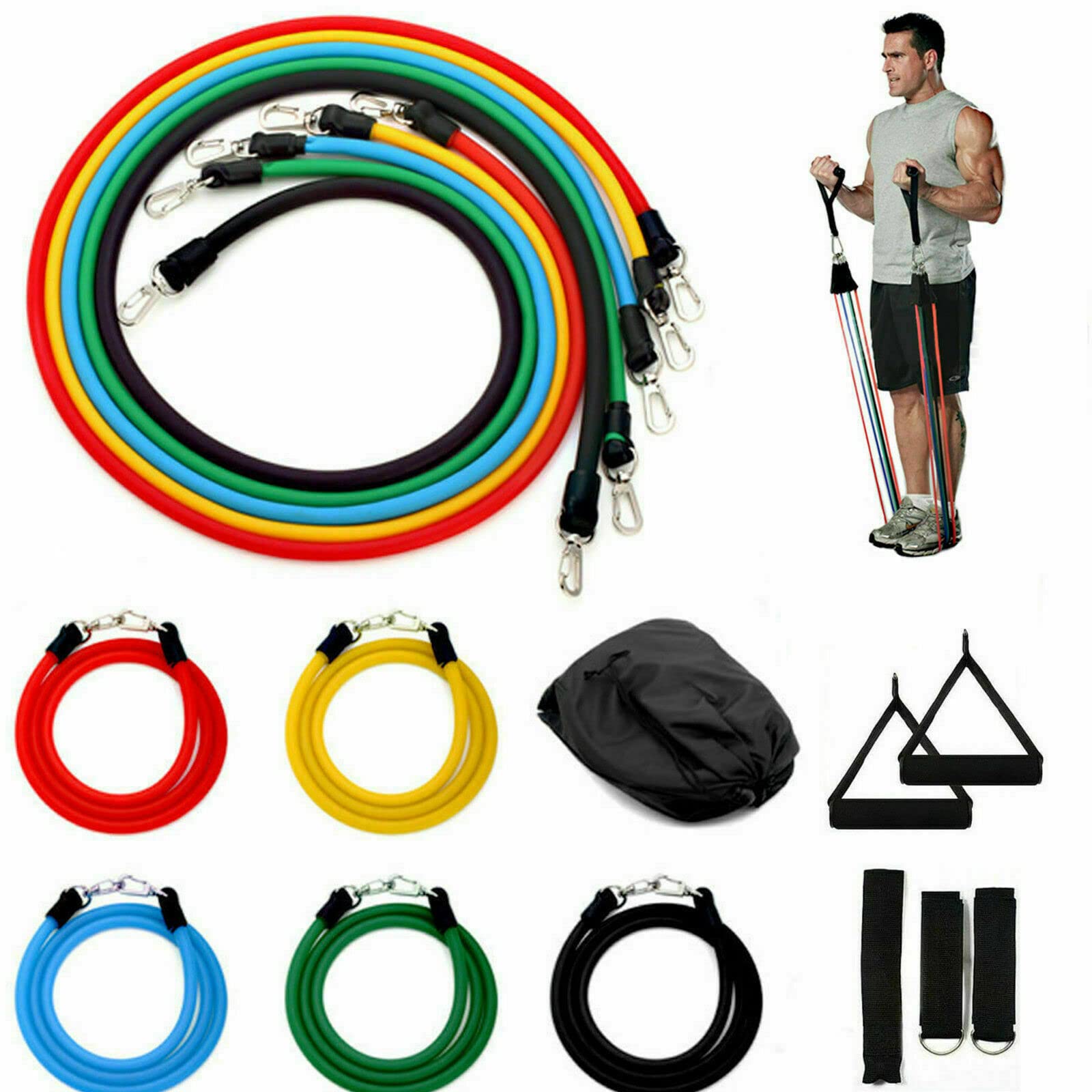 11 PCS EXERCISE RESISTANCE BANDS | CARRYING CASE INCLUDED | IDEAL FOR INDOOR AND OUTDOOR EXERCISE OF MEN AND WOMEN