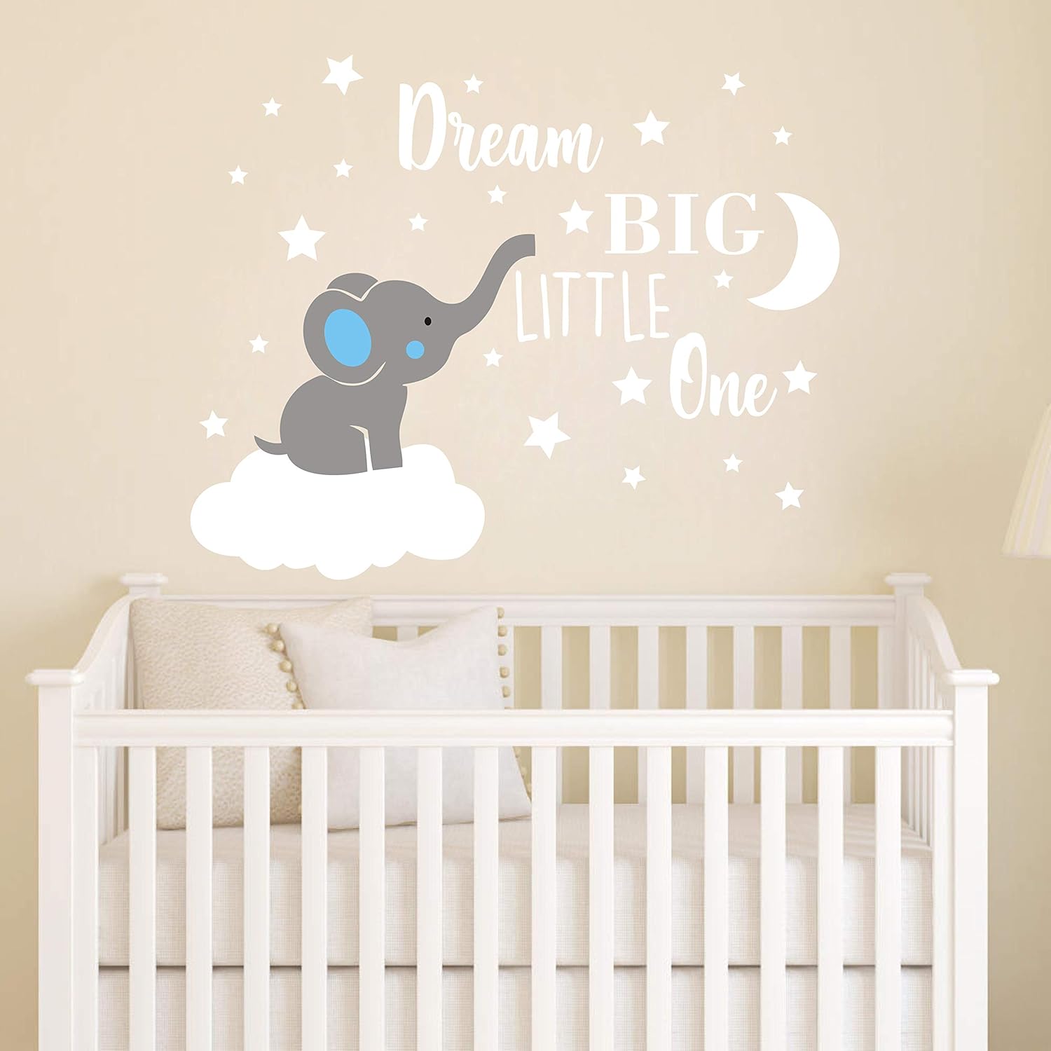 Dream Big Little One Elephant Wall Decal, Quote Wall Stickers, Baby Room Wall Decor, Vinyl Wall Decals for Children Baby Kids Boy Girl Bedroom Nursery Decor Y42 (Blue,White(Boy)): Home & Kitchen
