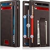 Gtwup Wallet for Men 14-16 Cards, Men's Leather Wallet, Minimalist Thin Card Holder RFID Blocking Money Clip with Simplified Bill Folder & Magnetic Closure, Gifts for Men, Coffee Brown