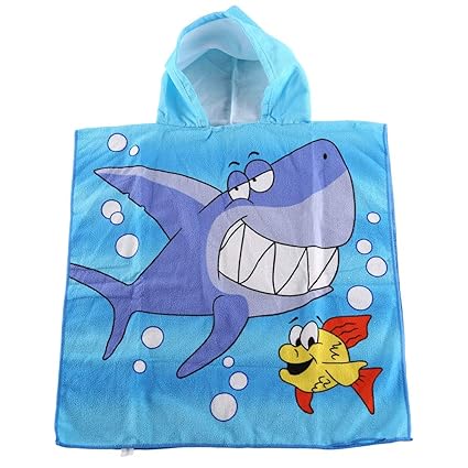 Cartoon Printing Kids Beach Towels For 2 To 8 Years Old Hooded Poncho Bath Towels Super Soft And Absorbent Big Shark
