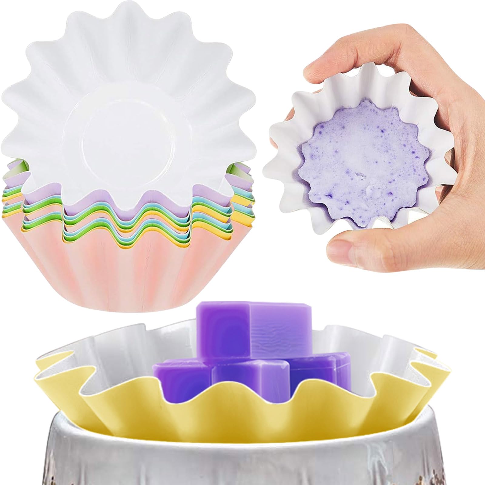 BOAO Wax Melt Liners - Reusable Wax Warmer & Leakproof Candle Warmer - 50 Pieces (Pink, Blue, Green, Yellow, Purple)