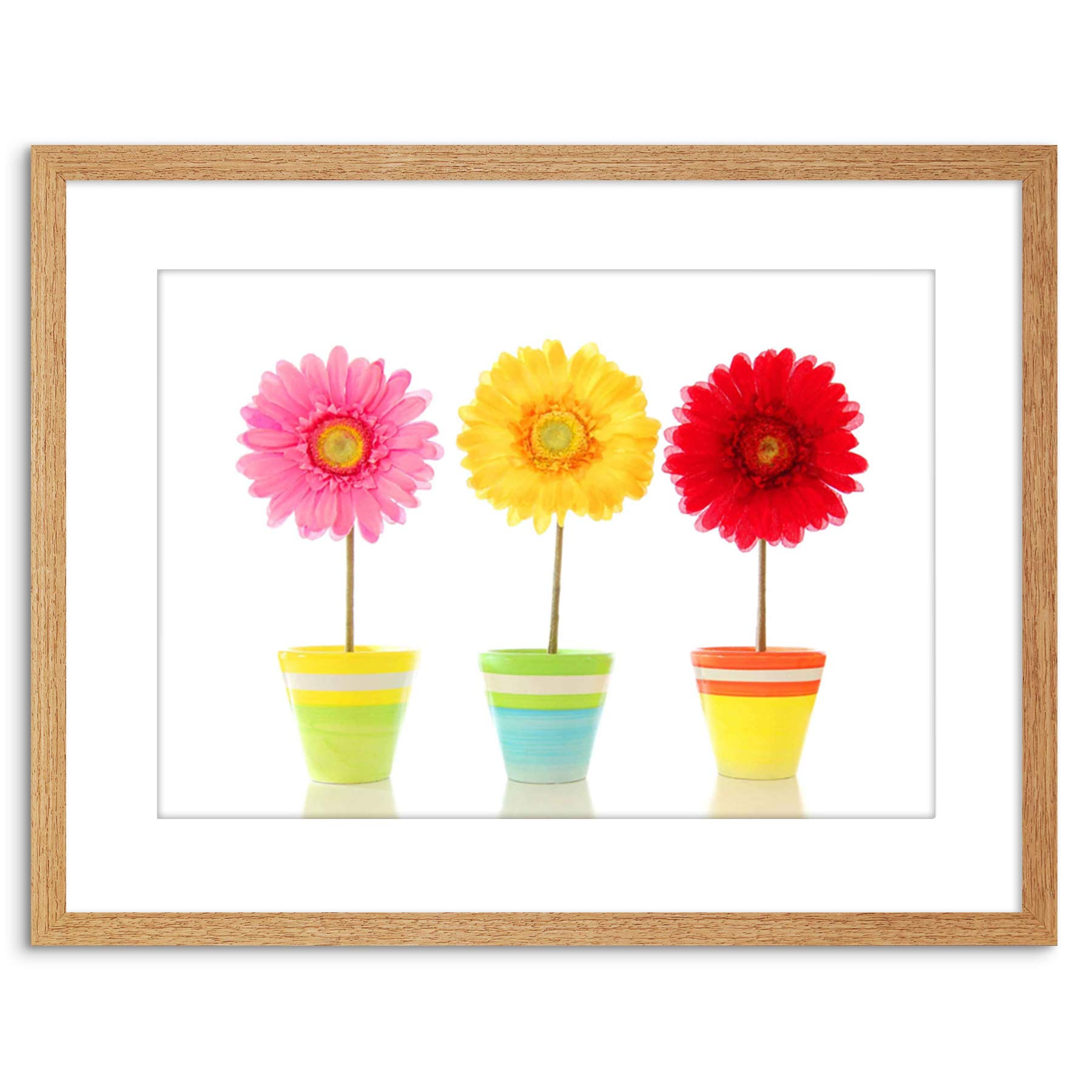Wee Blue Coo 9x7 '' GERBERA RED YELLOW PINK FLOWERS FRAMED ART PRINT PICTURE PHOTO F97X370