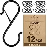 12 Pcs S Hooks for Hanging Heavy Duty, Metal S Hook with Safety Buckle | 3.5-inch S Hook for Hanging Plants, Suitable for 0.5 inch Rods, Purse Hooks, Perfect for Closet, Kitchen, Pot, Pan, Bags