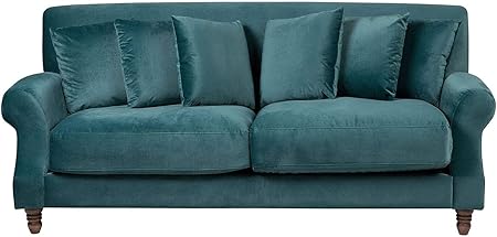 Beliani Canape 3 Places Eike Velours Bleu Paon Beliani