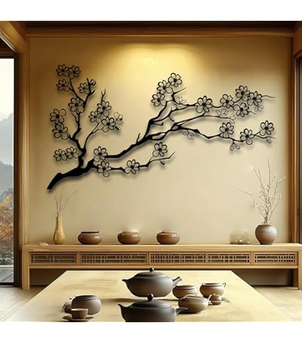 Metal Wall Decor | 17'' X 17'' X 0.05'' Cherry Blossom Art Themed Wall Decorations | Handmade Indoor And Outdoor Wall Art (17'' X 17'', Cherry Blossom, Black