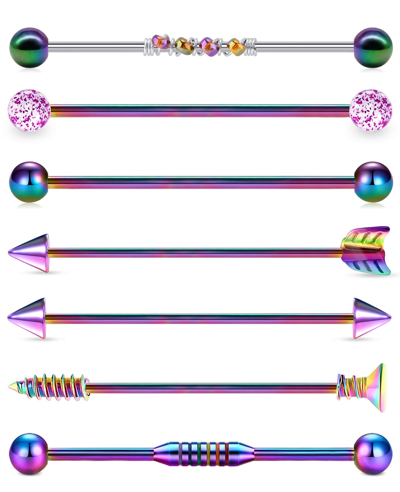 Briana Williams 6-7pcs Industrial Bar 14G Surgical Steel 38mm Industrial Barbell Cartilage Earring Piercing Jewelry