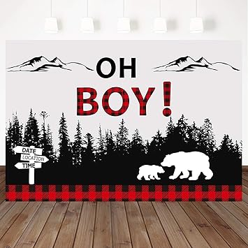Mocsicka Lumberjack Birthday Backdrop Oh Boy Red Black Amazon In