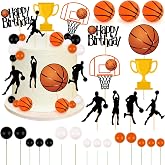 Hooqict 26Pcs Basketball Cake Decorations Set with Mini Balls, Players, Happy Birthday Basketball Cake Toppers &amp; Cupcake Toppers for Kids Boys Men Sports Themed Basket Ball Birthday Party Decorations