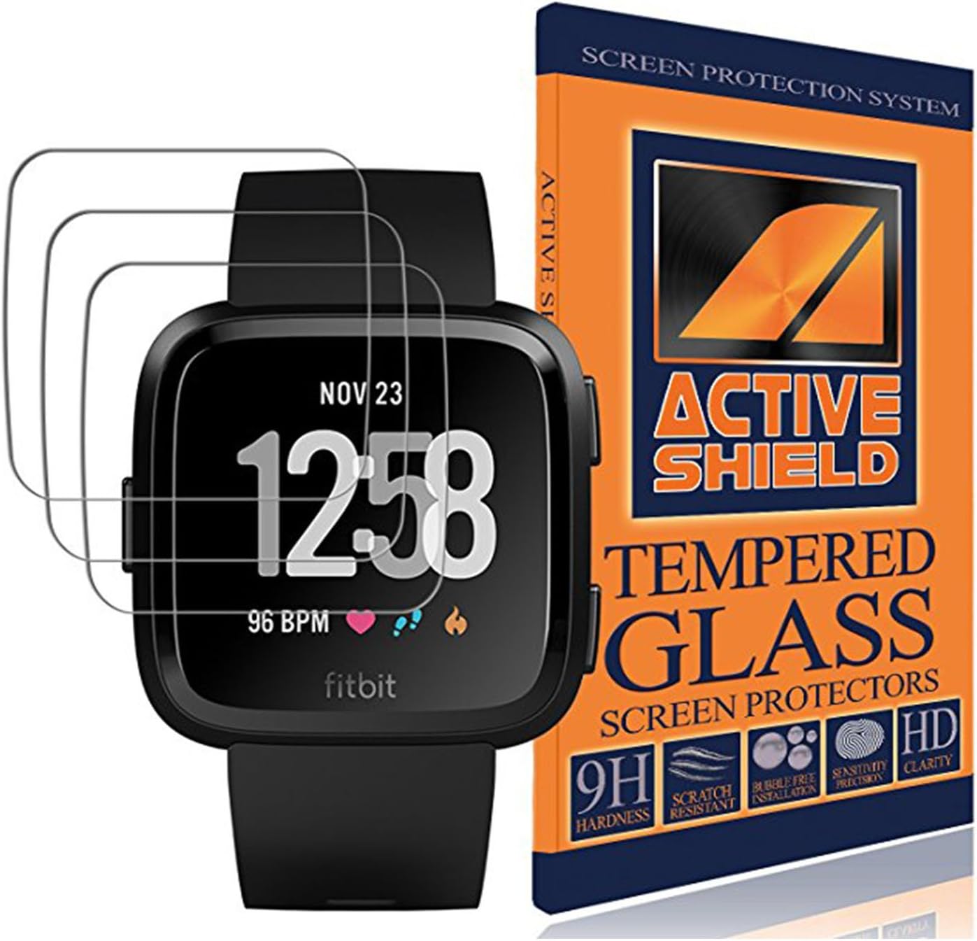 ACTIVE SHIELD Tempered Glass Screen Protector Compatible for Fitbit Versa/Fitbit Versa Lite (3 Pack)