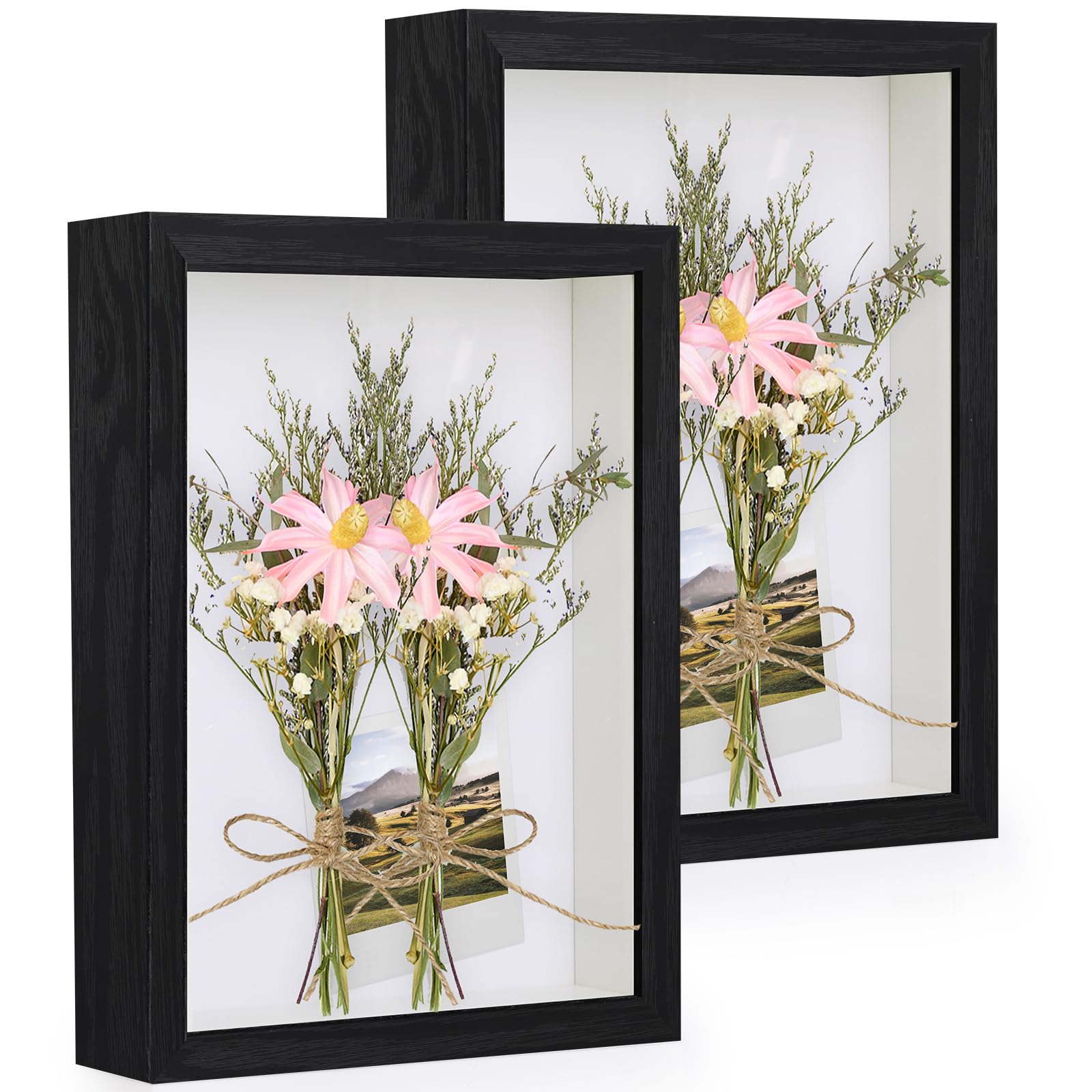 3D Shadow Box Frame A4, 2 Pack Picture Frame with Glass for Crafts, 3cm Deep Box Frame Display Cases Desktop or Wall Hanging for Photos, Crafts, Souvenir, Baby Items - Black
