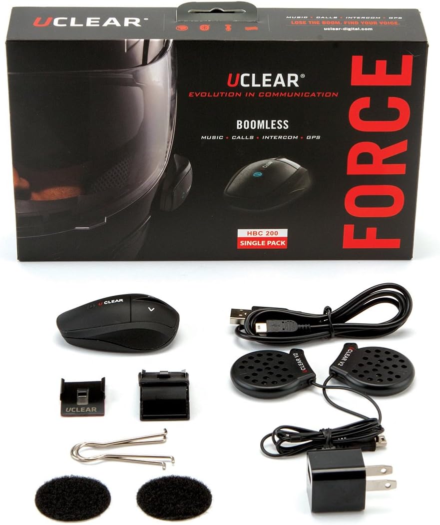 Uclear HBC 200 FORCE Single Motor Helmet Bluetooth Communication Headset, Black