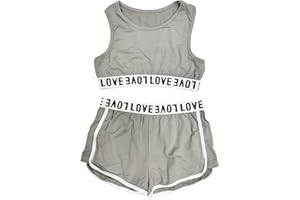 KKmeter Kids Girls 2pcs Dance Outfit Racer Back Crop Top with Shorts Clothing Sets for Sport Gymnastic Dancing Swimming