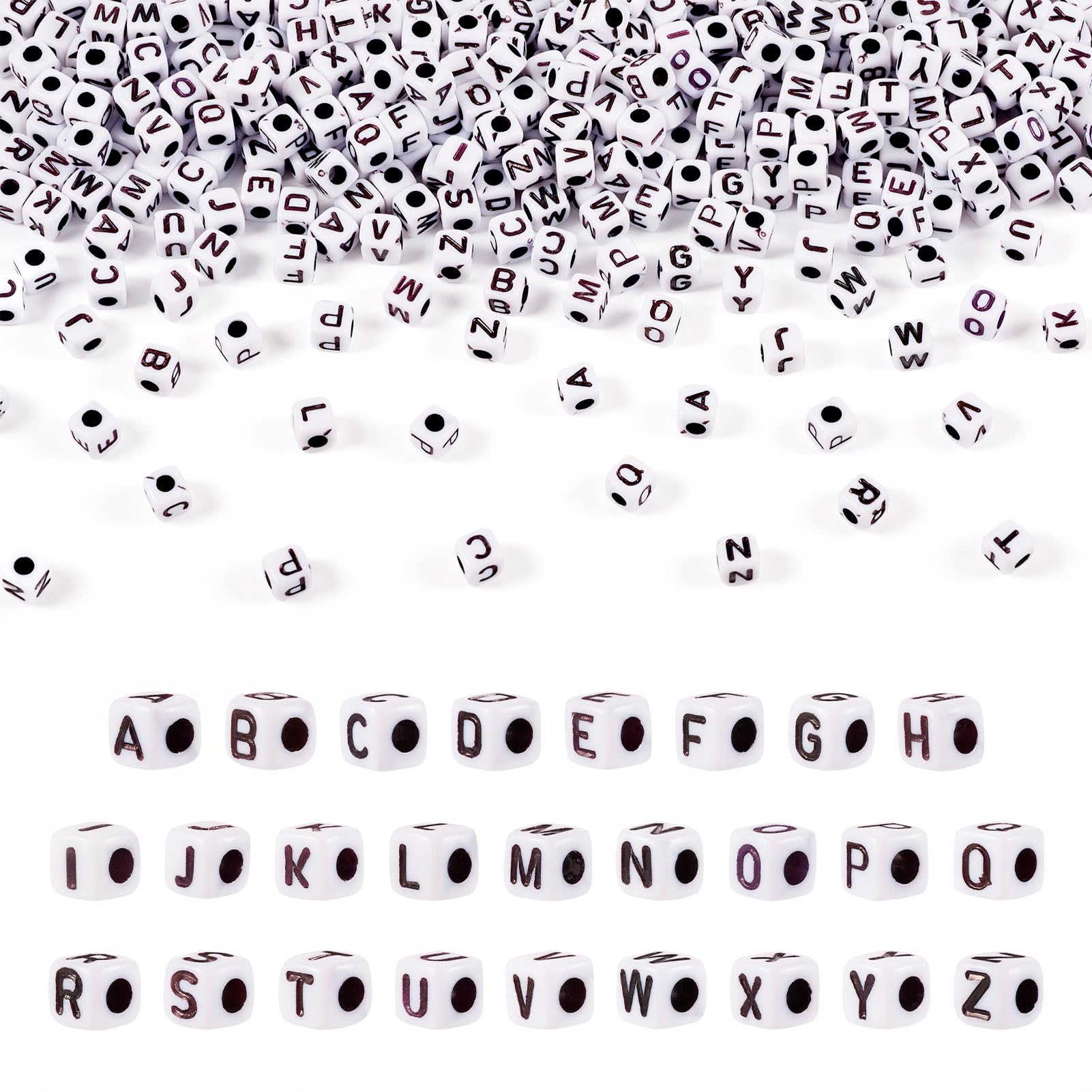 View 1 of 1300 Pcs Acrylic Letter Beads Square Alphabet Beads A-Z 4-5mm Cube Letter Alphabet Bead Letter Pony Bead for DIY Name Friendship Bracelet Earring Jewelry Making