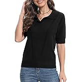 Urban CoCo Women's Short Sleeve V-Neck Collared Sweater 2025 Spring Summer Ribbed Knit Tops for Business Casual
