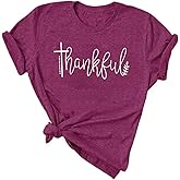 Thanksgiving Shirts for Women Thankful Graphic Casual Short Sleeve Tops