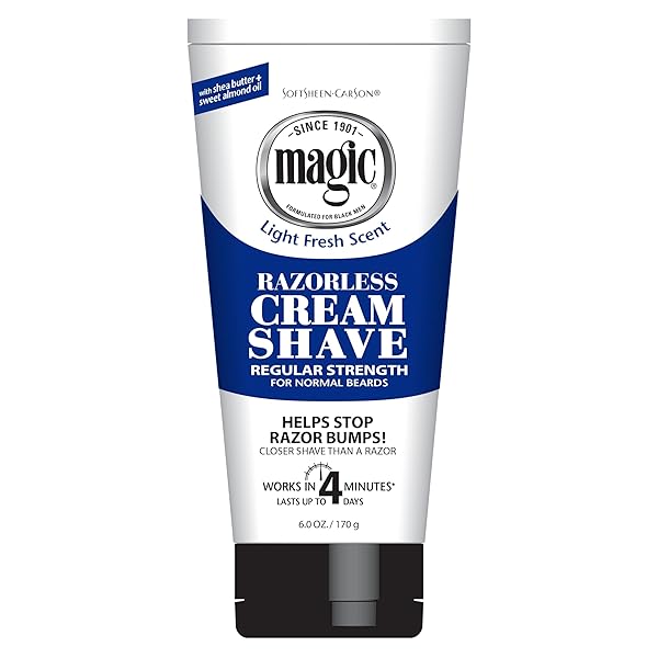 SOFTSHEEN-CARSON MAGIC RAZORLESS SHAVING CREAM, HAIR REMOVAL CREAM FOR BODY HAIR, REGULAR STRENGTH DEPILATORY CREAM, WORKS IN 4 MINUTES FOR NORMAL HAIR, 6 OZ
