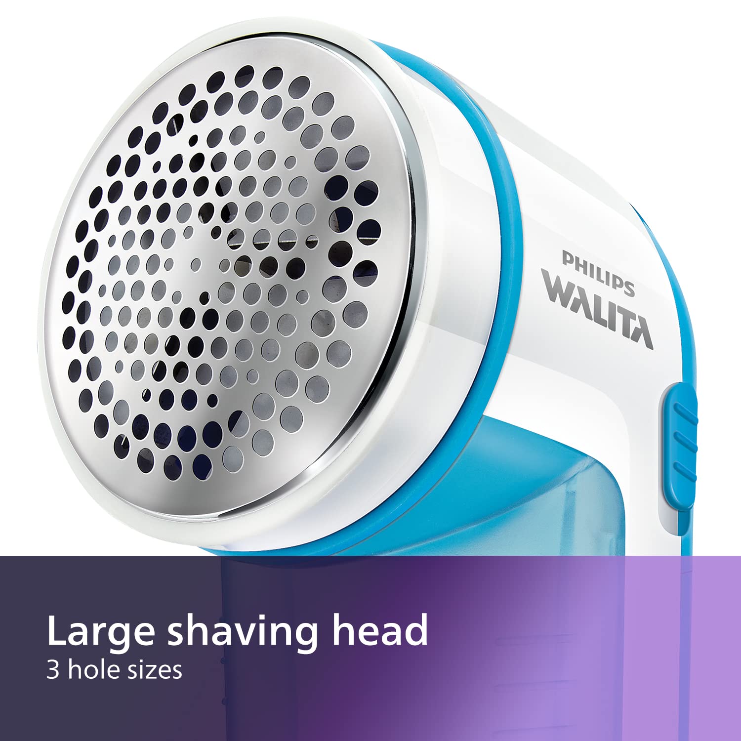 PHILIPS Fabric Shaver, Removes Fabric Pills, Suitable for All Garments, Large Blade Surface, Cleaning Brush, Includes Batteries, Blue (GC026/00)