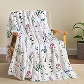Tupmnbry Wildflowers Throw Blanket Botanical Floral Blanket Super Soft Flannel Throw Blanket Lightweight Fluffy Plush Fuzzy Bed Blanket for Bedding Sofa and Travel 60"X80"