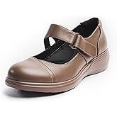 Cusolemore Women's Mary Jane Shoes with Arch Support, Closed Round Toe Mary Jane Flats for Women, Brown Flats, Comfortable Dress Shoes for Work Office Casual Walking Size 8.5