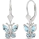 14k White Gold Butterfly Earrings with Natural Aquamarines