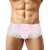 GENEMEN Mens Satin Panties Frilly Lace Sissy Skirts Thongs G-Strings Crossdressers Sexy Underwear Men Lingerie