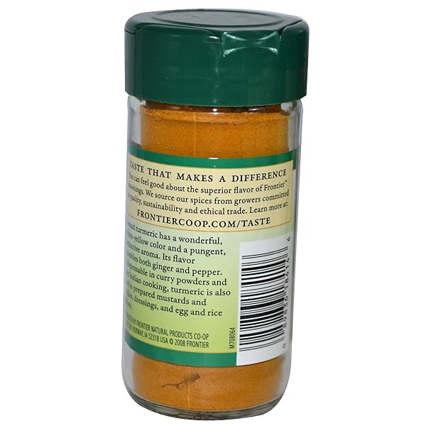 FRONTIER CO-OP GROUND TURMERIC ROOT, 1.92 OUNCE BOTTLE, DISTINCT PUNGENT AROMA, GINGER & PEPPER-LIKE FLAVOR, KOSHER, NON-GMO