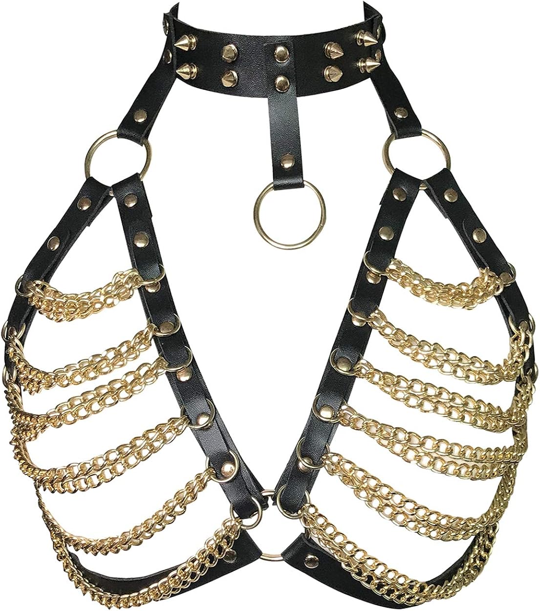 Women’s Leather Body Cage Harness Bra Metal Chain Punk Goth