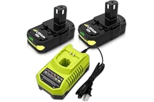 REOBEN 2PACK 3.6Ah Lithium Battery Replacement for Ryobi 18V Battery and P117 Charger Combo Compatible with Ryobi Battery and Charger 18 Volt P102 P103 P104 P105 P107 P108 P109 Cordless Power Tools (Green)