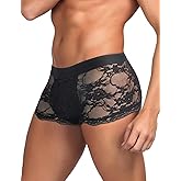 ohyeah Mens Sexy Lace Underwear Low Waist Boxer Briefs with Pouch Breathable Briefs Mesh Trunks Lingerie Underpants Fit S-XXL