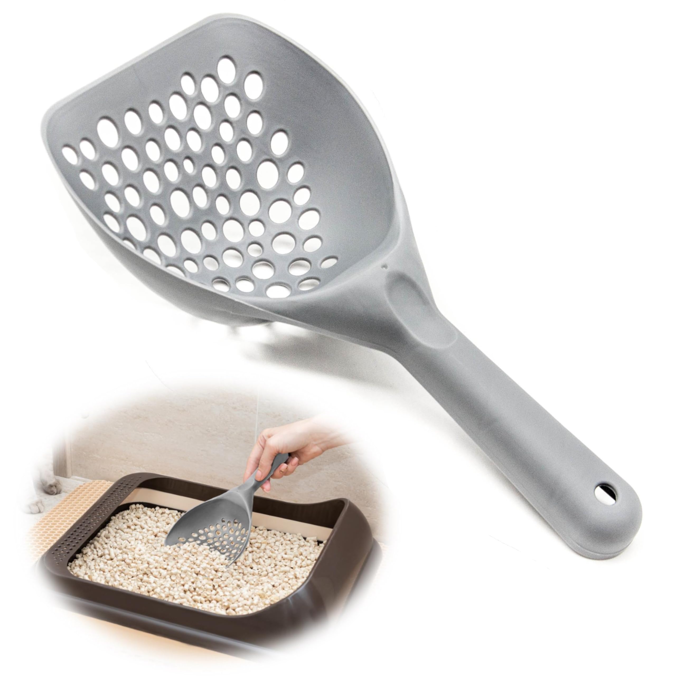 Petopedia Cat Litter Scoop LARGE – Plastic Shovel, Poop Scoop for Cats Litters Tray – Handy Sand Sifter, Poo Sieve Cleaning Tool – Used with Trays and Litter Box for Cats & Kittens (GREY)