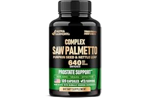 NUTRAHARMONY Saw Palmetto for Men 640mg - Pumpkin Seed | Nettle | Zinc & Pygeum - Prostate Health & Urinary Supplement - DHT Blocking & Hair Support - 45% Fatty Acids, Clinical Strength - Made in USA, 120 Capsules