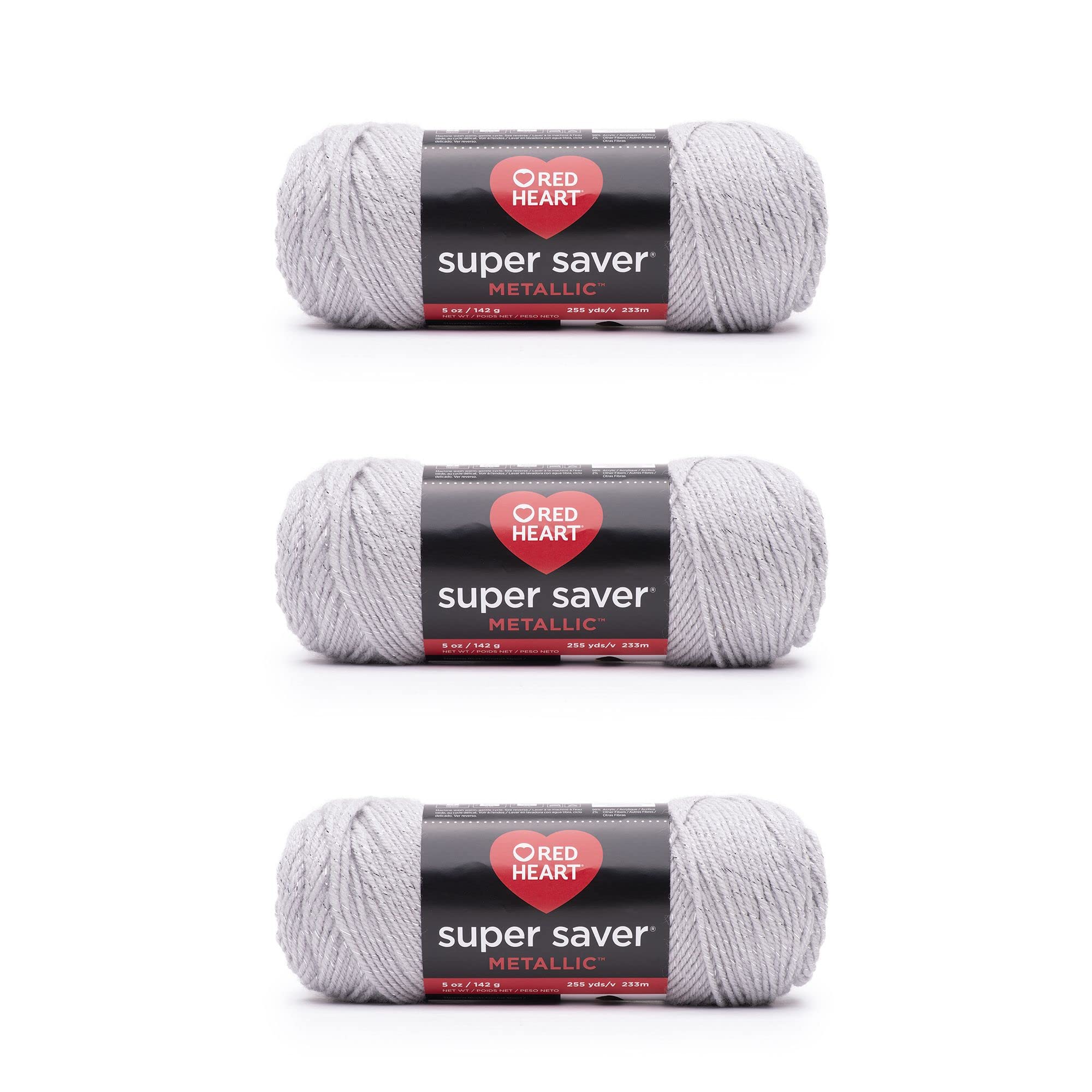Photo 1 of * only comes with one *
Red Heart Super Saver Metallic Light Gray Yarn - 3 Pack of 5oz/142g - Acrylic - 4 Medium (Worsted) - 255 Yards - Knitting/Crochet