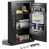 Wendlon Quick Access Black Wall Safe with Document Storage Box, Flat Hidden In Wall Safes Between the Studs 16" Centers, Wall