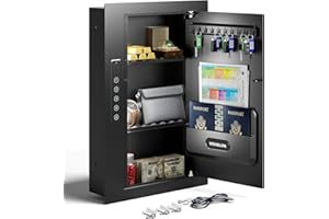 Wendlon Quick Access Black Wall Safe with Document Storage Box, Flat Hidden In Wall Safes Between the Studs 16" Centers, Wall