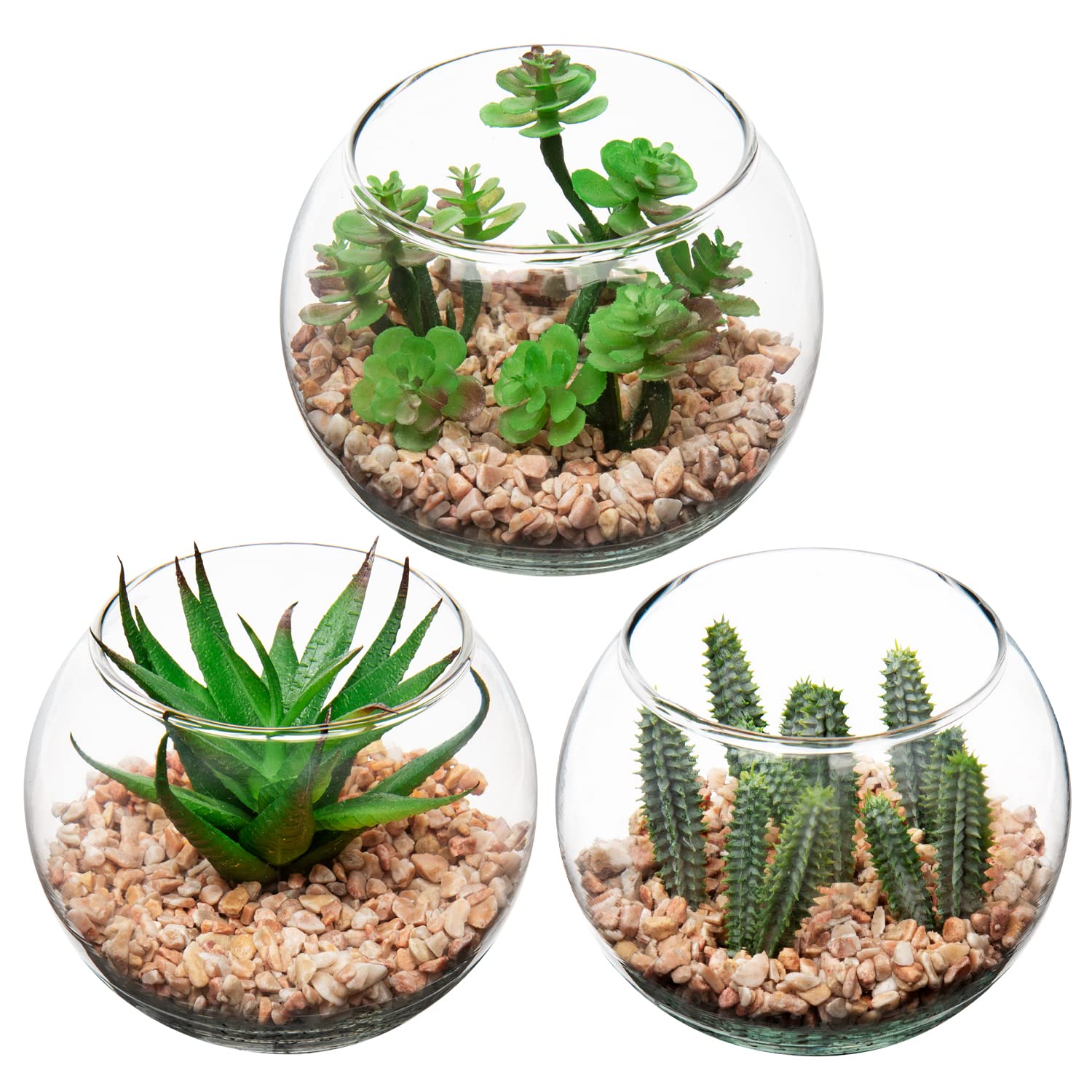 Briful Small Artificial Succulent Plants Fake Succulent Set of 3, Artificial Plants in Geometric Glass Pots for Home Decor Office Desk Decorative Home Accessories — image 1