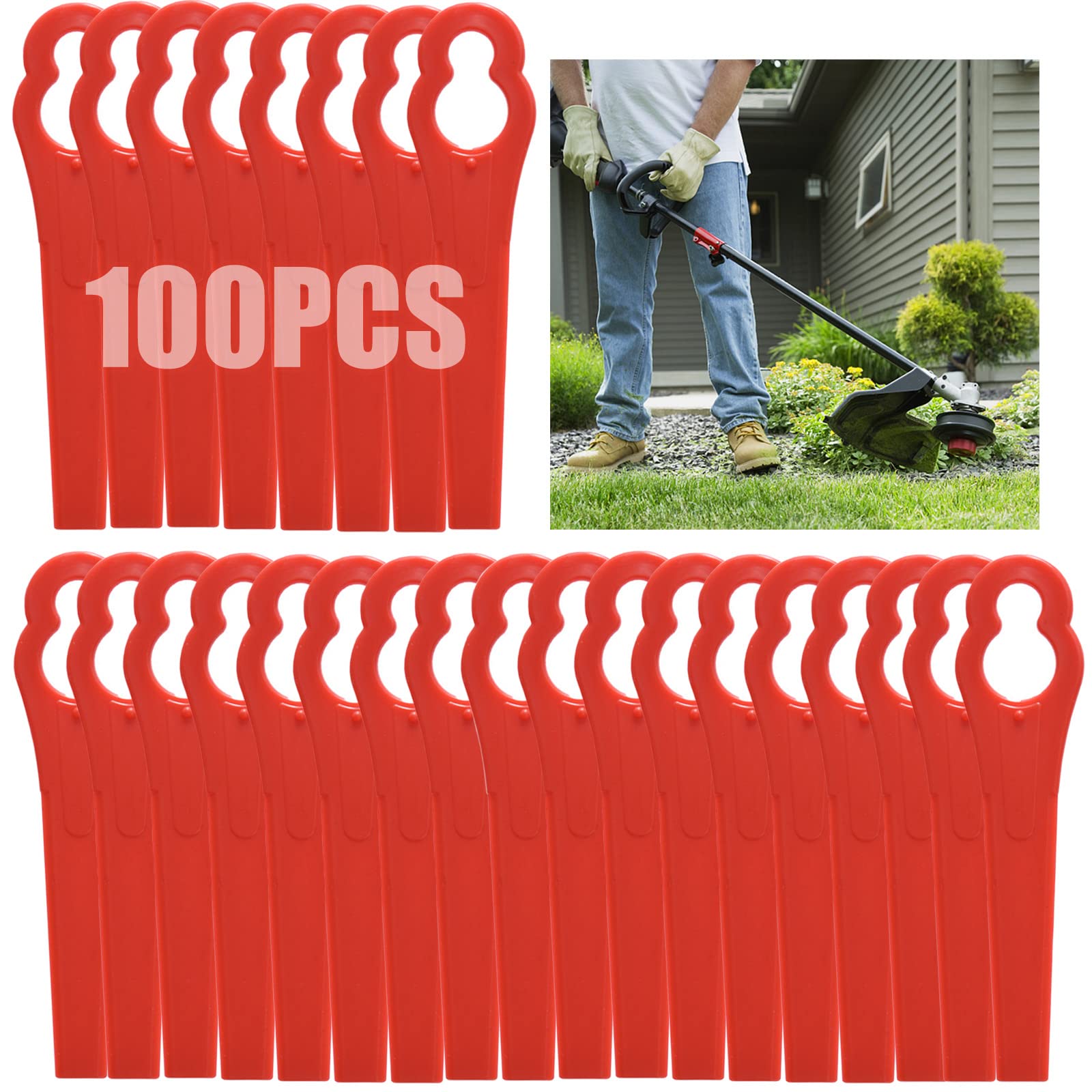 Beamely 100 Pcs Plastic Grass Trimmer Blades, Cordless Strimmer Blades 83 mm Lawn Mower Cutting Blades Garden Mower Replacement Blades for Einhell Grass Strimmer-Red