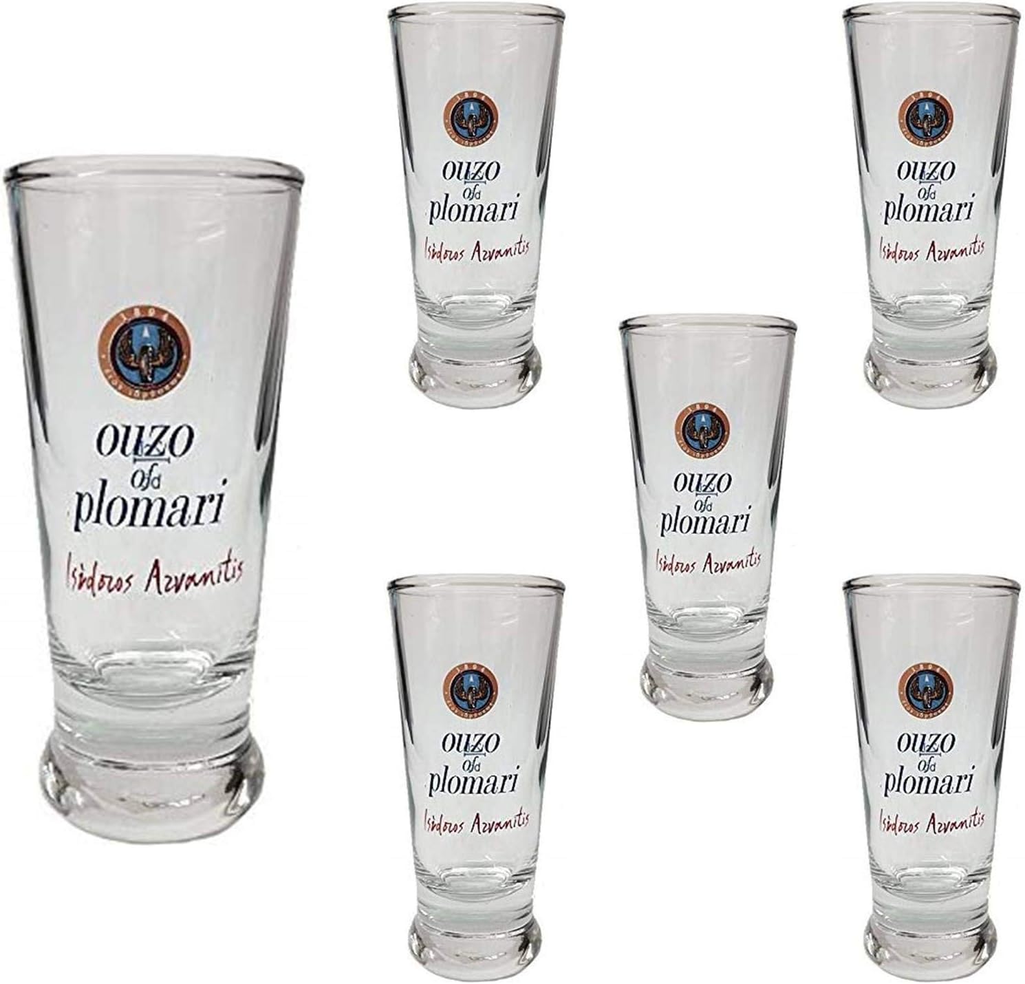 6 original Plomari Ouzo Gläser geeicht bei 2 und 4 cl Schnapsgläser