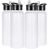 VEGOND 40 oz Insulated Water Bottle Bulk Stainless Steel Metal Water Bottles with Leak Proof Straw Lid & Spout Lid, Wide Mouth Double Walled Vacuum Travel Sports Bottle, 4 Pack