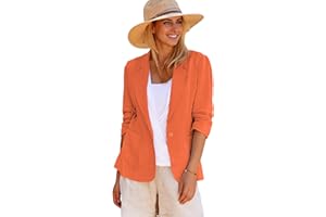 Mina Self 2024 Summer Linen Blazer Women 3/4 Stretchy Ruched Sleeve Fully Lined Lightweight Breathable Casual Work Jacket
