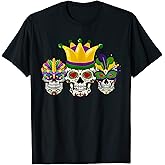 Sugar Skulls Mardi Gras Mask Jester Hat New Orleans Carnival T-Shirt