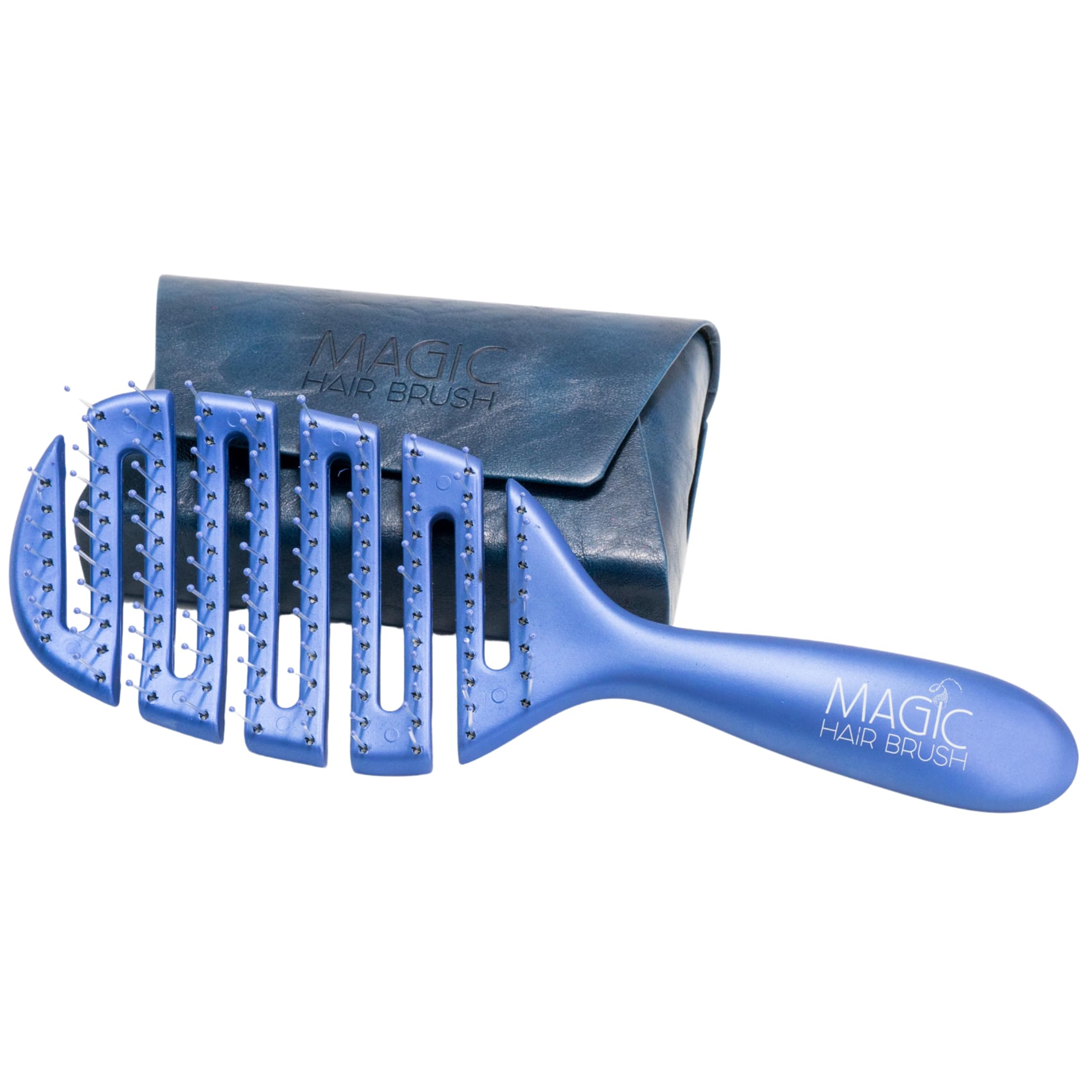 Magic Hair Brush Detangler – Detangle Comb for Women, Girls, Men – Detangling Vented Hairbrush with Flexible Bristles for Dry, Wet, Curly, Thick, Wavy Hair. Blue with Classic Blue Wallet