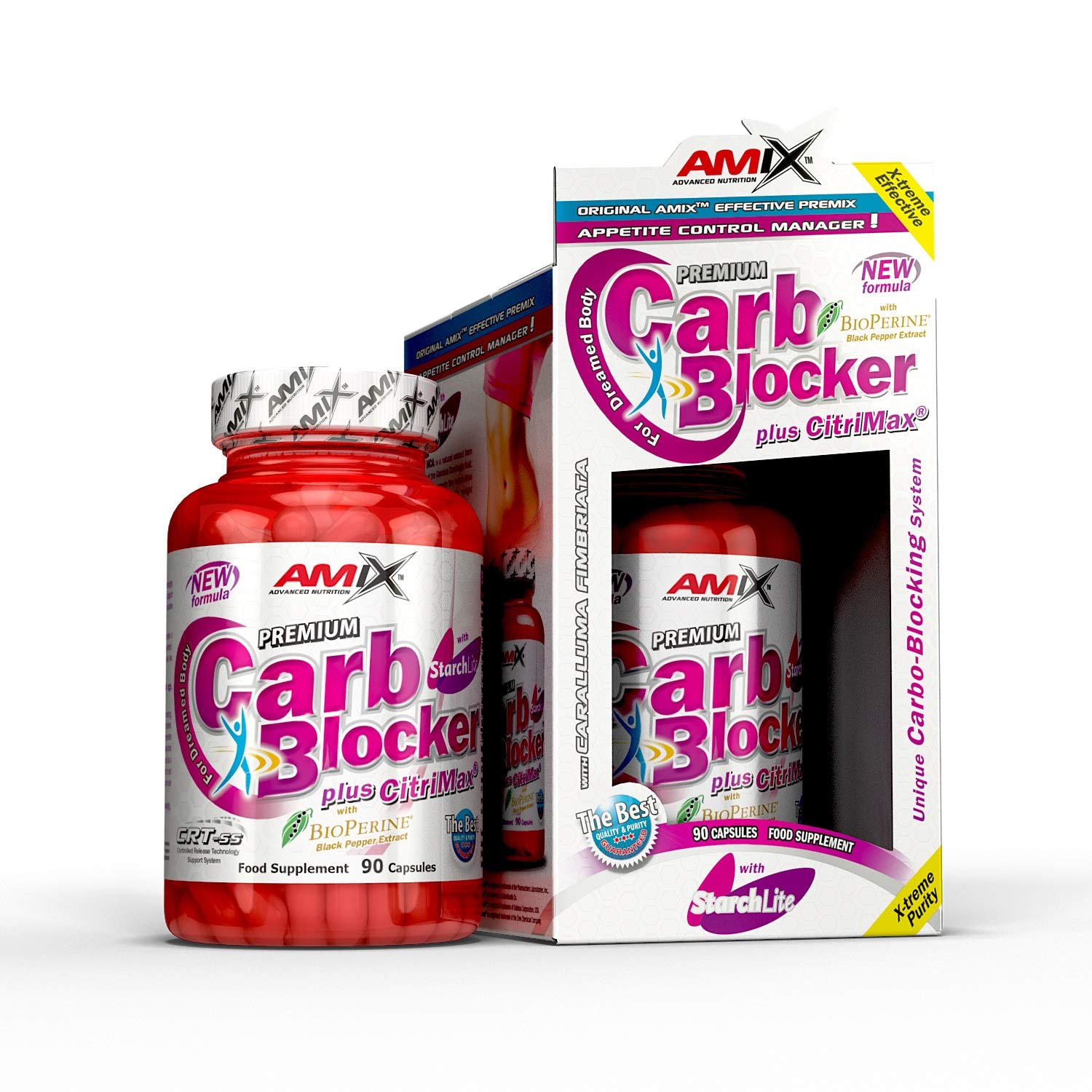 Amix Carb Blocker with starchlite, Reduce body fat blocking the absorption of carbohydrates, 90 capsules