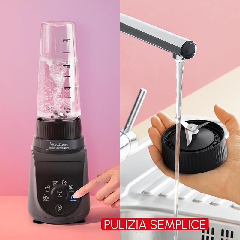 Blend Up Essential, Mini Frullatore Salvaspazio, con 6 Programmi Automatici, App e Ricettario Digitale, Pulizia Automatica e Accessori Lavabili in Lavastoviglie, 800W, Grigio Scuro, LM1EHB