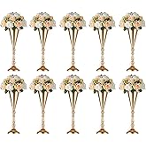 10 Pcs Tabletop Gold Metal Wedding Flower Trumpet Vase, 16.5 inch Table Decorative Centerpiece Artificial Flower Arrangements