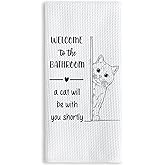 TNUW Funny Cat Bathroom Hand Towels 16x24 Inch, Cat Mom Lady Lovers Owner Gifts for Women Decorative Hand Towels for Women Bathroom Washroom Toilet Decor, Pet Lover Gifts