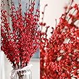 Wootkey 5 Pcs Jasmine Flowers Artificial Red Flowers 29.5" Long Stems Patriotic Flowers Picks with Mini Red Berry for DIY Floral Art Plant Wedding Home Office Independence Day Table Decorations