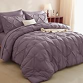CozyLux King Size Comforter Set Grayish Purple, 7 Pieces Bed in A Bag Purple Comforter King Size, Pinch Pleat Bedding Set with All Season Comforter, Sheets, Pillowcases & Shams