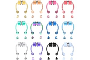 Sanfenly Septum Nose Ring Fake Septum Fake Nose Ring Horseshoe Stainless Steel Colorful Fake Nose Ring Faux Nose Piercing Non-Pierced Clip On Nose Hoop Rings Jewelry for Women Men